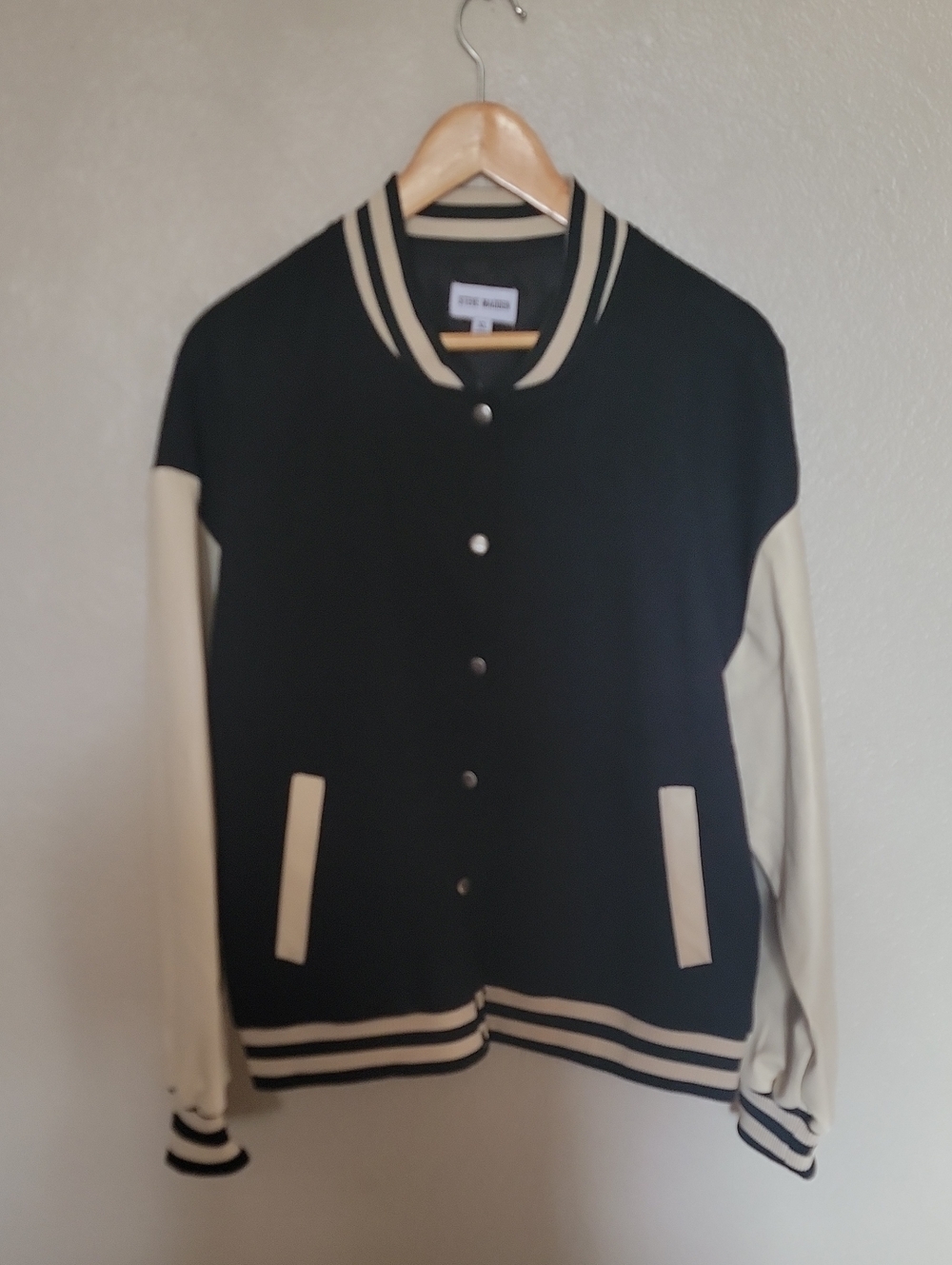Steve Madden Black Jacket with Cream Sleeves Varsity Style